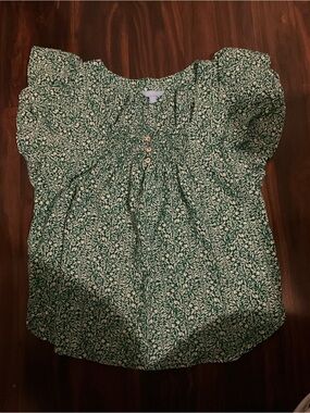 Women’s Green Floral Puff-Sleeve Blouse